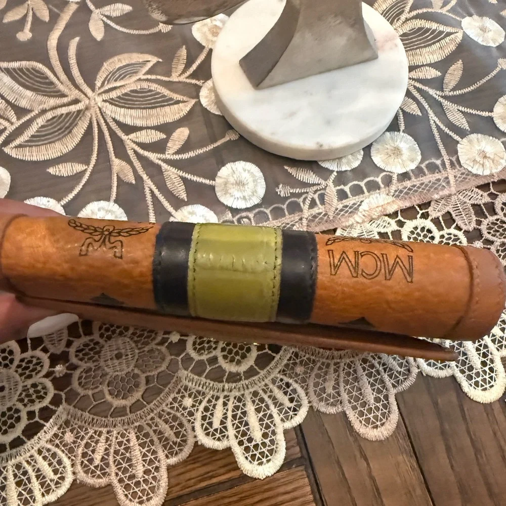 MCM Cognac Leather Wallet with Olive and Black Center Stripe - Picture 7 of 14